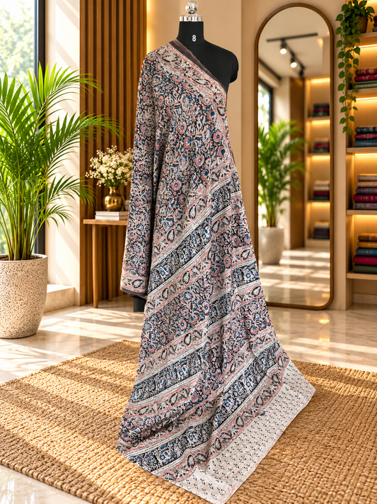 Brown kalamkari mul saree