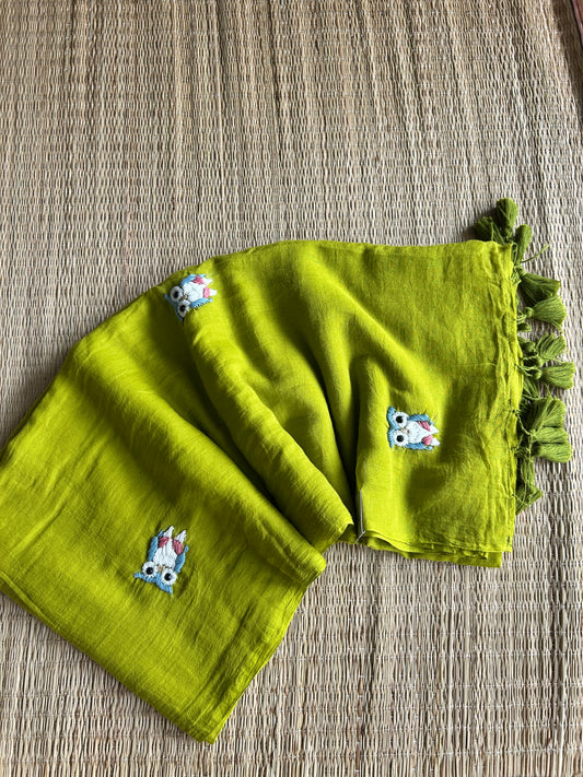 GREEN OWL MUL SAREE