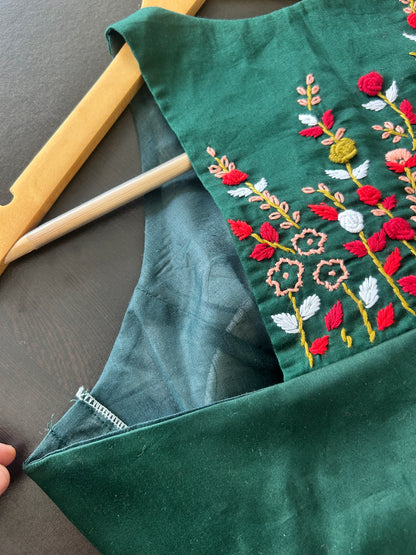 Green boho embroidered blouse