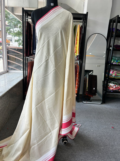 WHITE MERCERISED COTTON SAREE