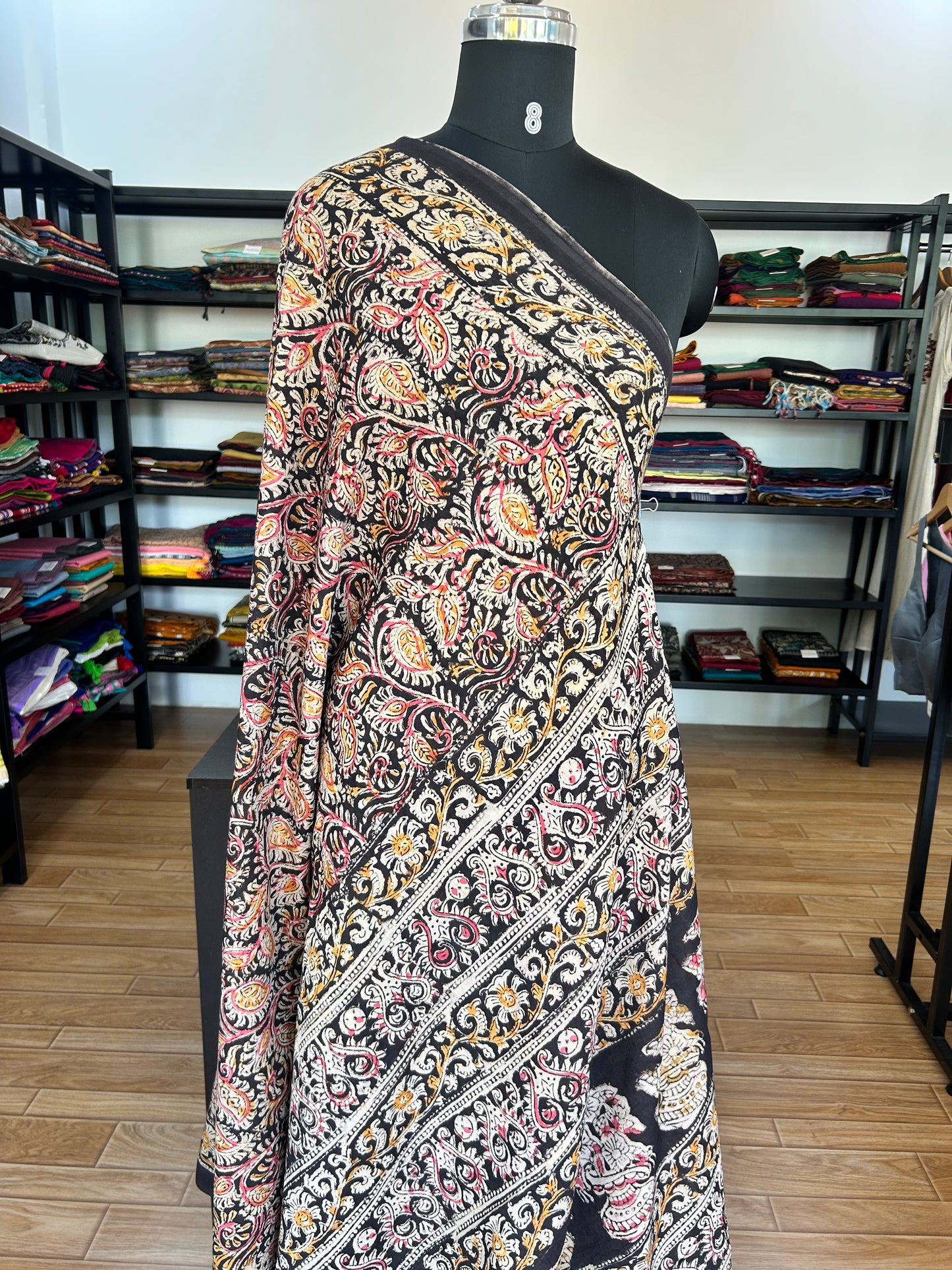 Black kalamkari mul saree