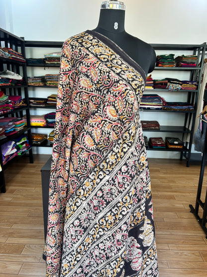 Black kalamkari mul saree