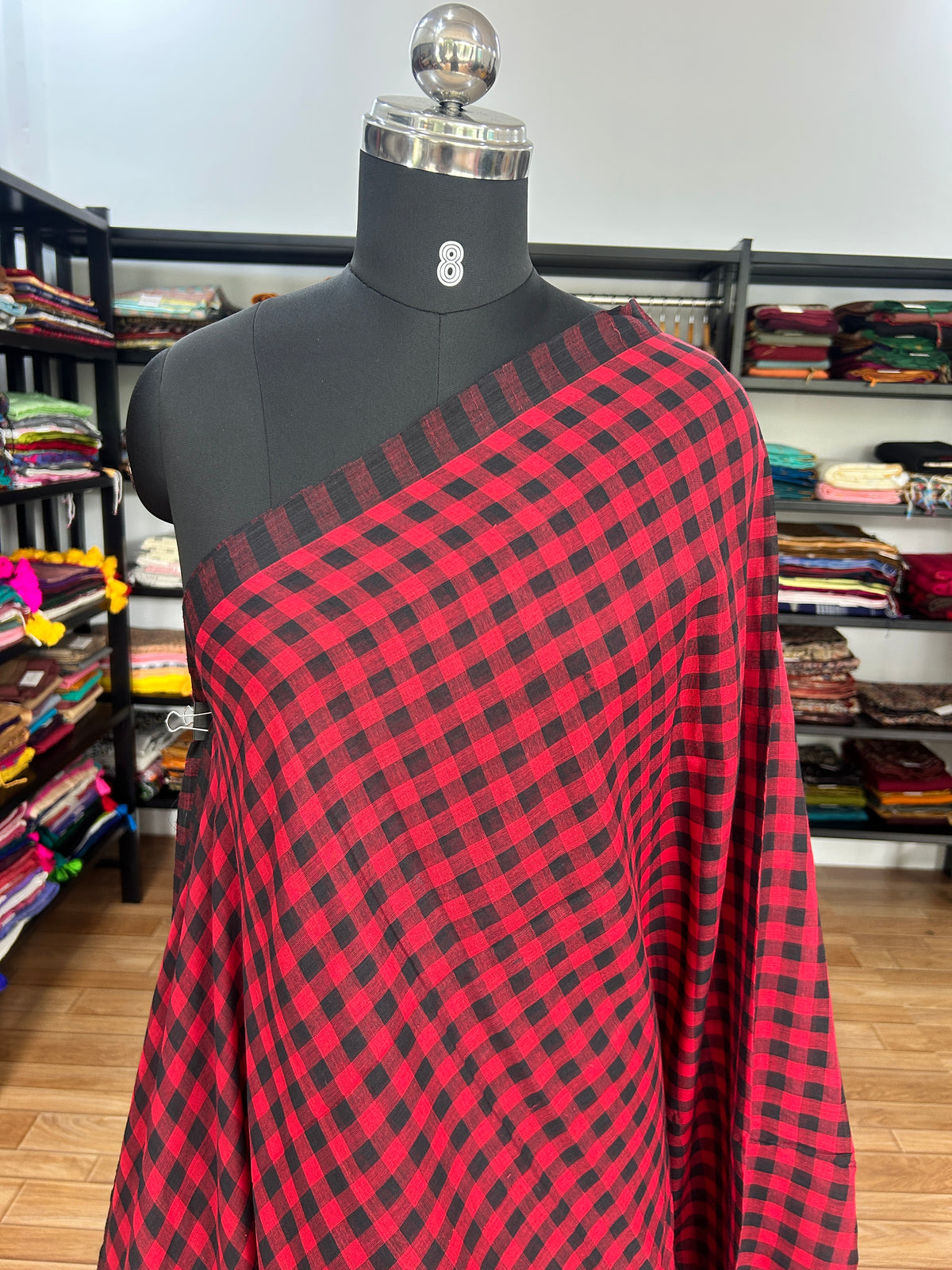 RED CHECKS  MUL SAREE