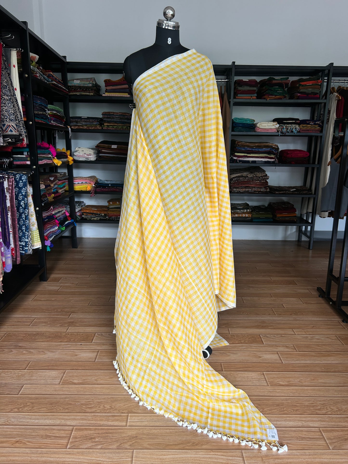 YELLOW CHECKS  MUL SAREE