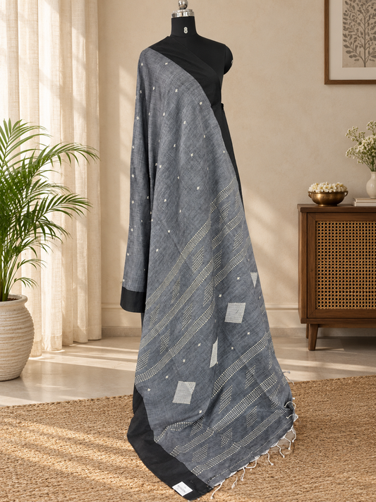 GREY KHADI COTTON SAREE