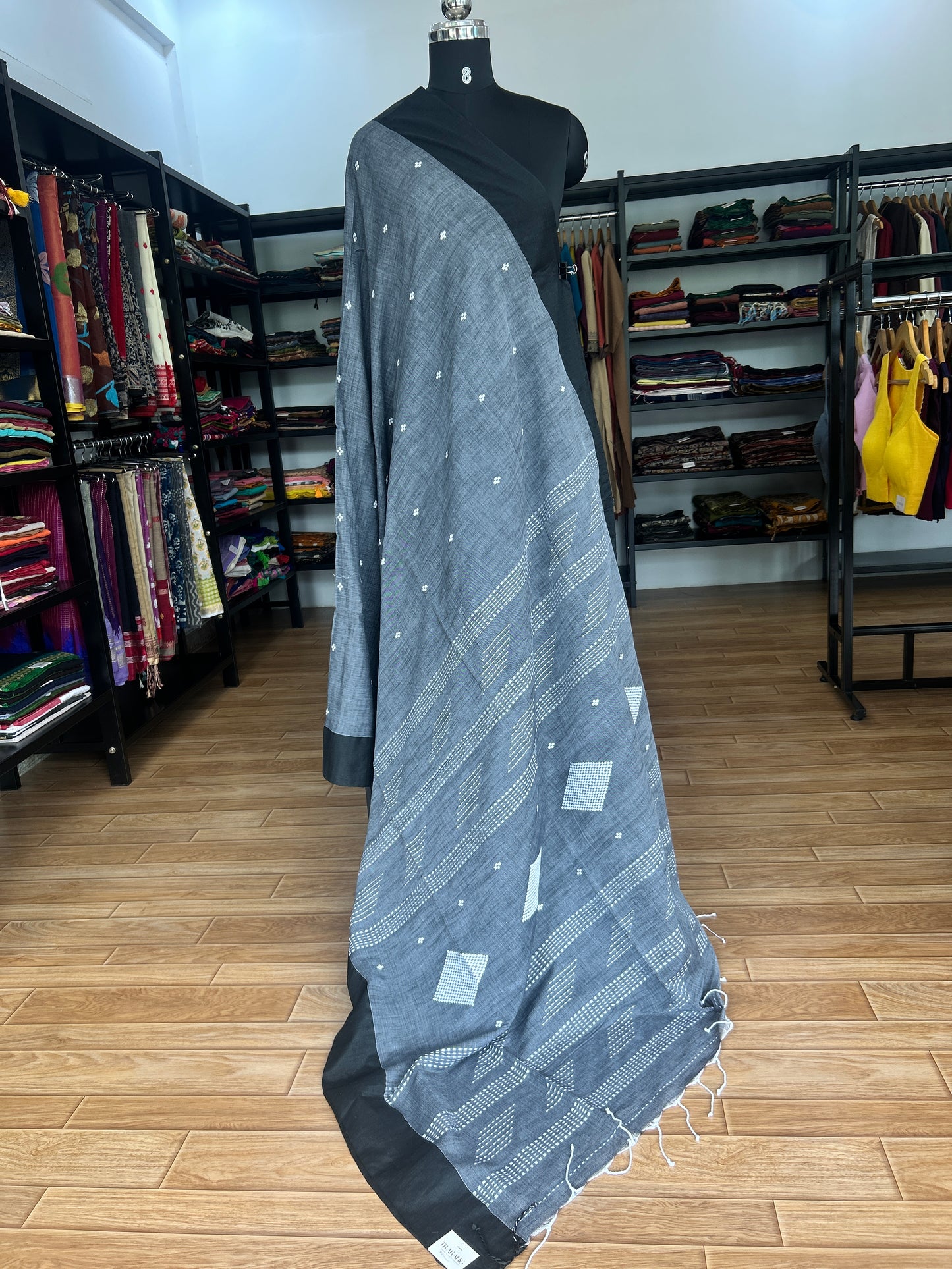 GREY KHADI COTTON SAREE