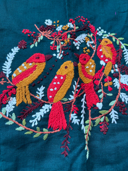 DARK GREEN EMBROIDERED  BLOUSE