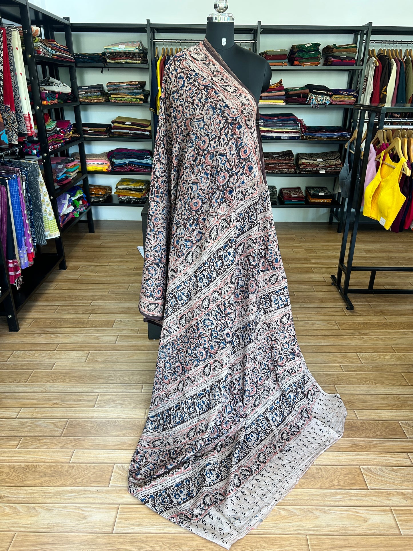 Brown kalamkari mul saree