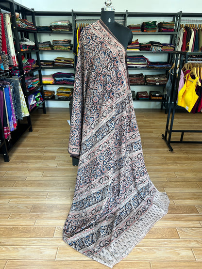 Brown kalamkari mul saree