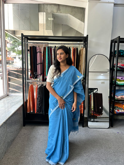 BLUE KHADI JAMDANI SAREE
