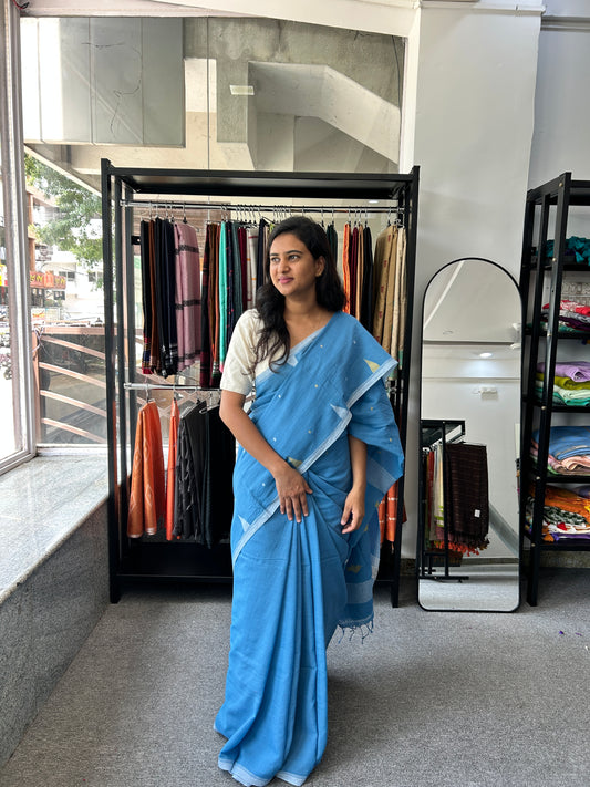 BLUE KHADI JAMDANI SAREE