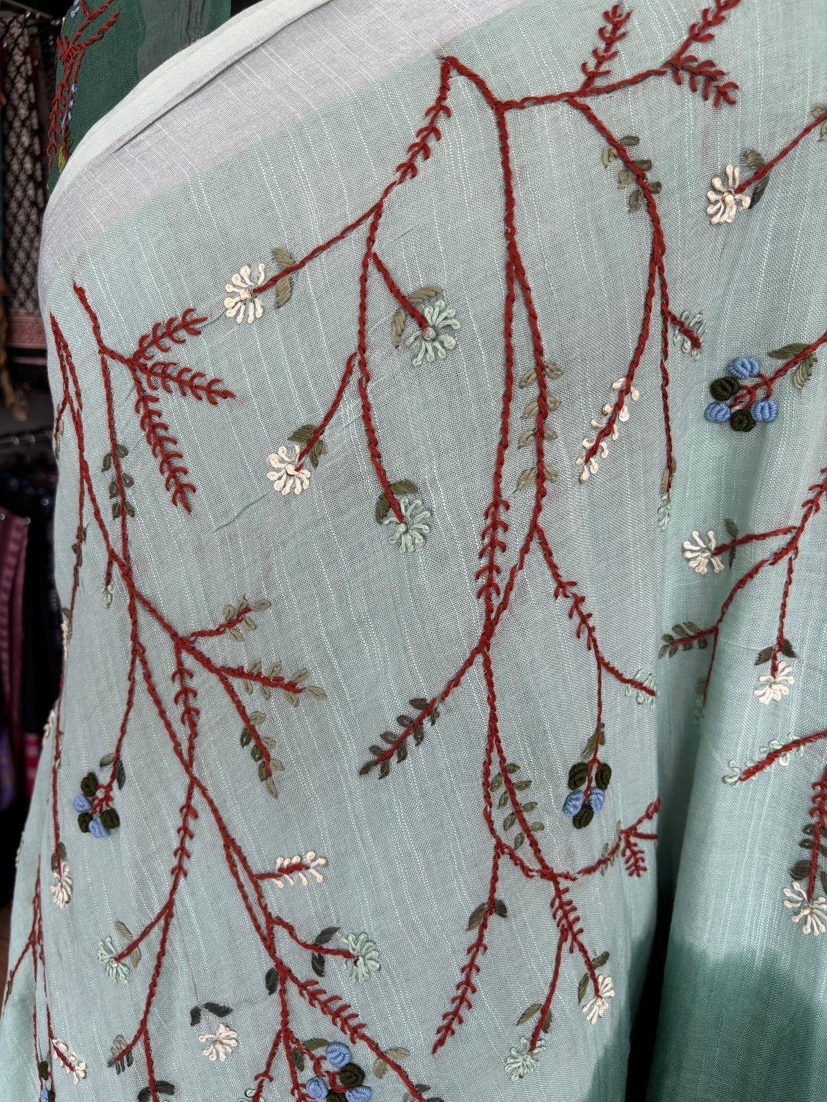 GREEN LINEN SAREE
