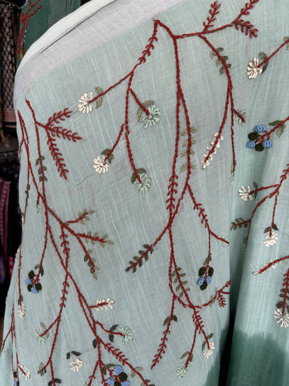 GREEN LINEN SAREE