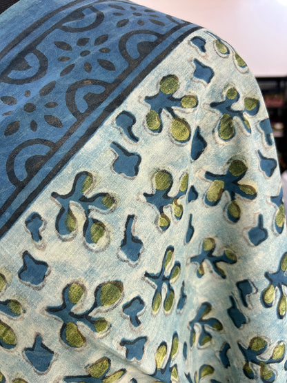BLUE AJRAKH MUL SAREE