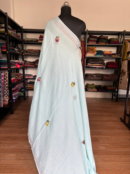 BLUE EMBROIDERED MUL SAREE