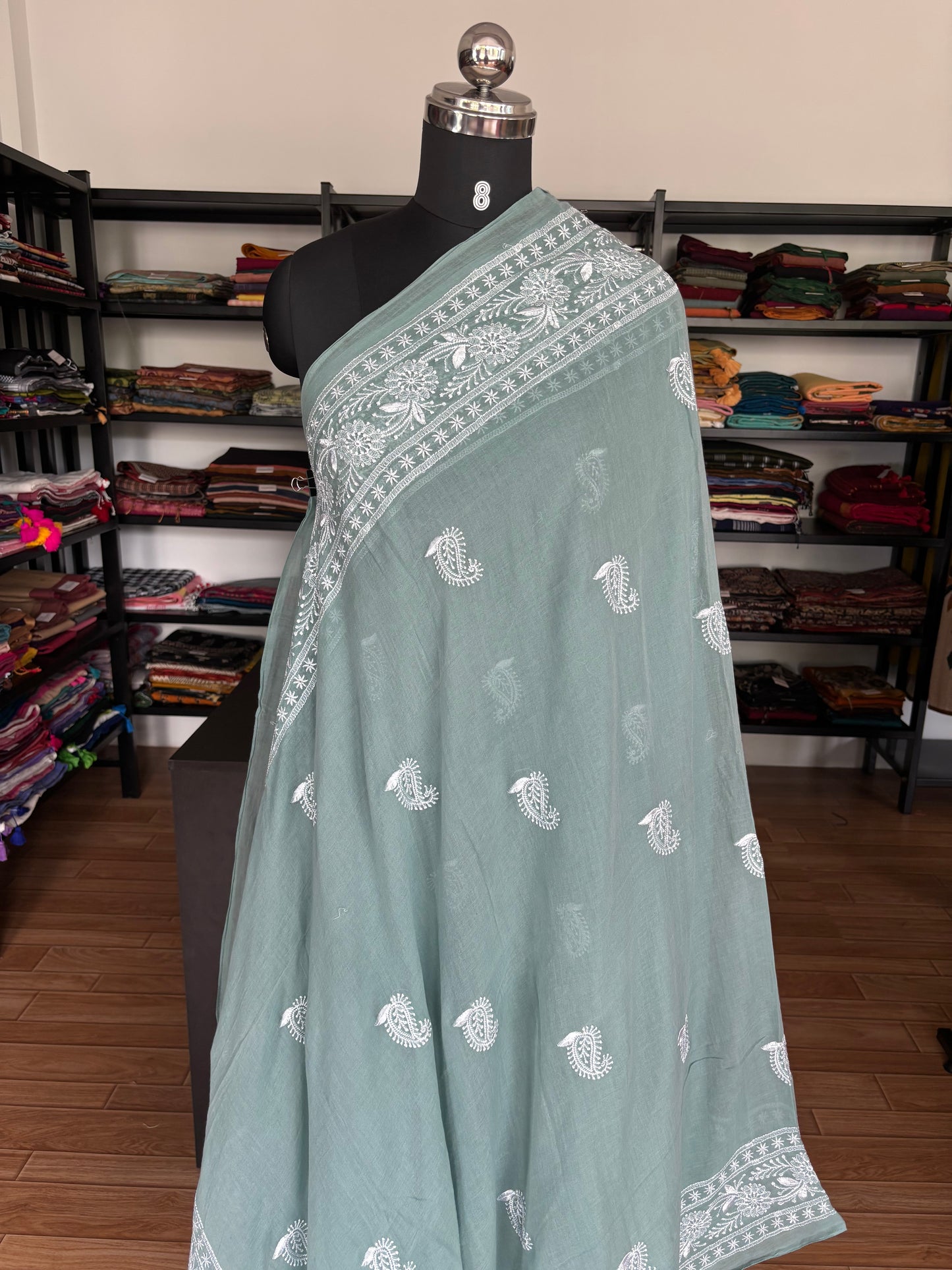 BLUE CHIKANKARI MUL SAREE