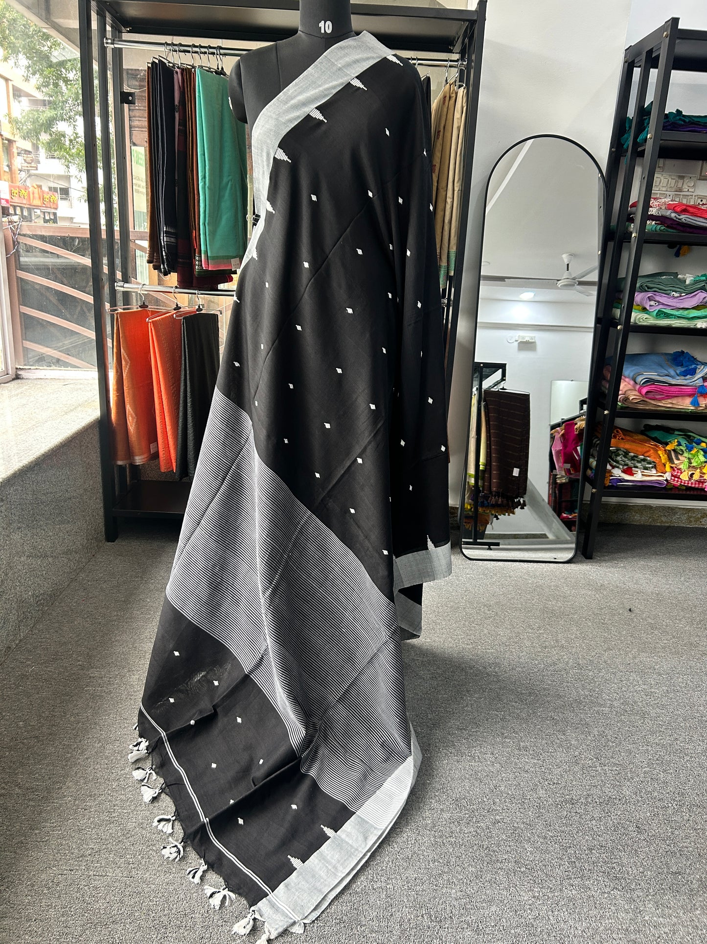 BLACK MERCERISED JAMDANI