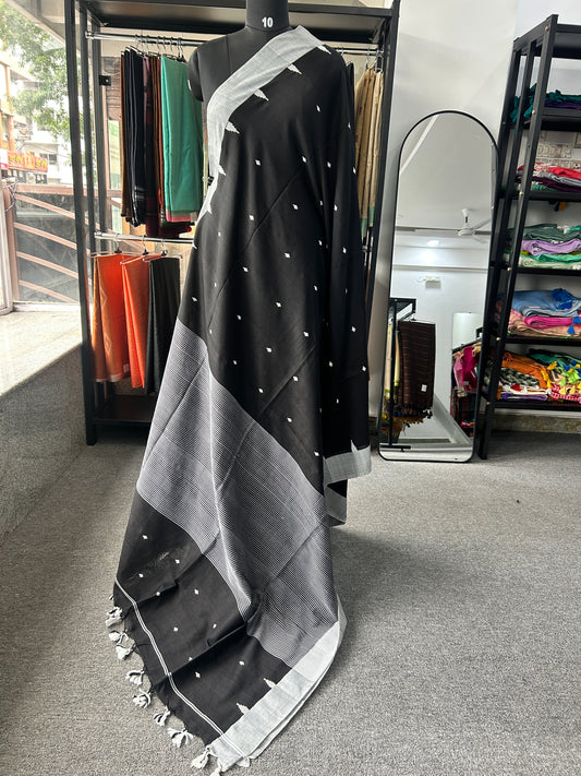 BLACK MERCERISED JAMDANI