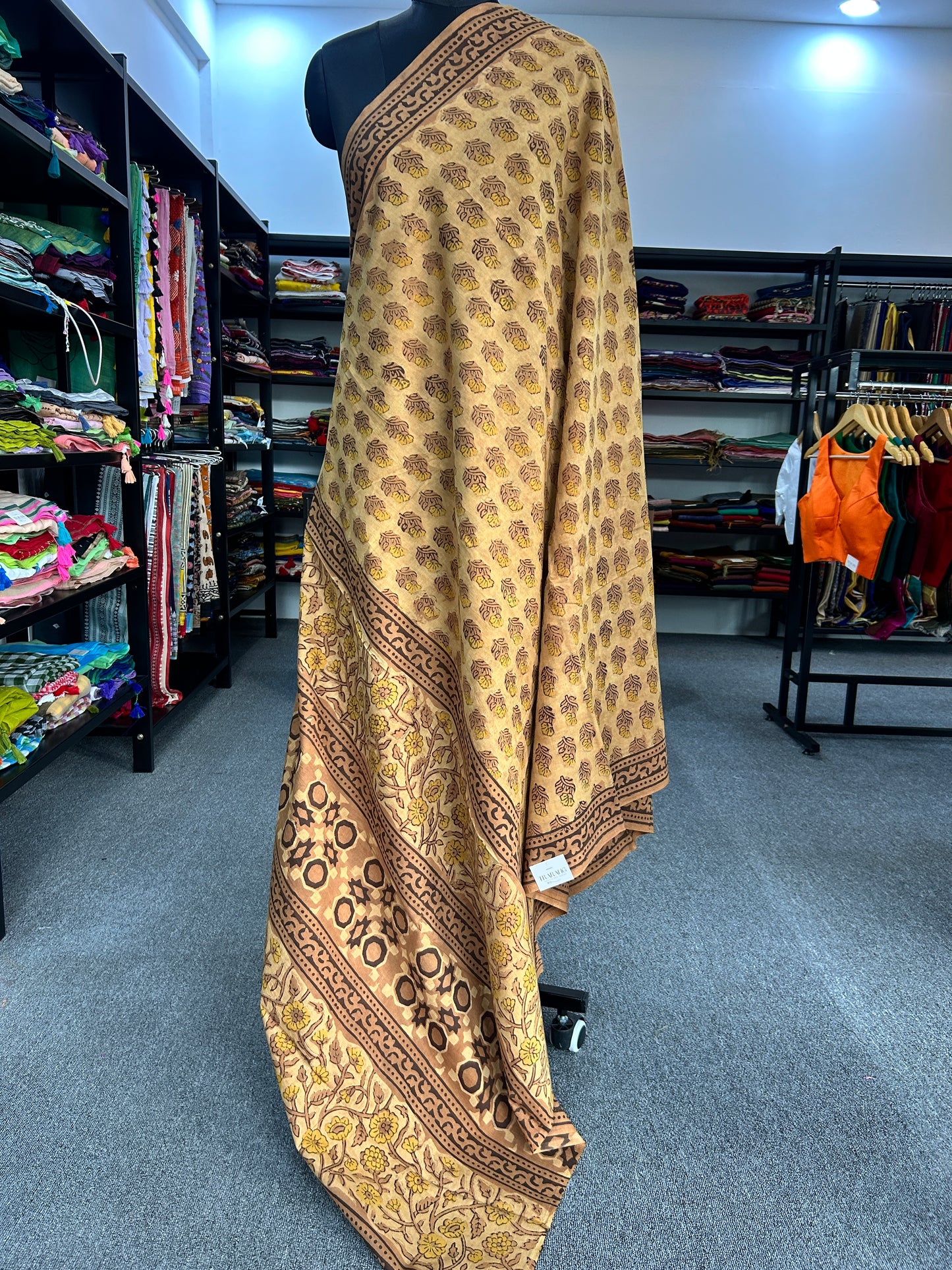 YELLOW AJRAKH MUL SAREE