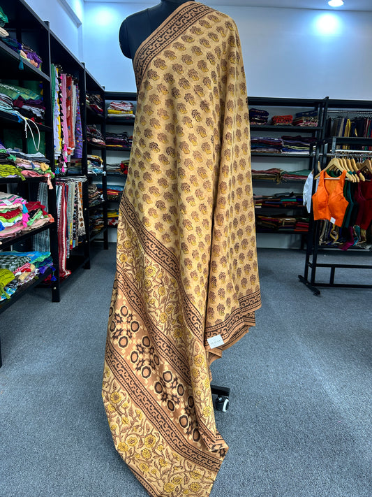 YELLOW AJRAKH MUL SAREE
