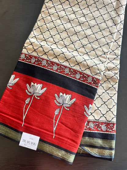 Red chanderi mul cotton