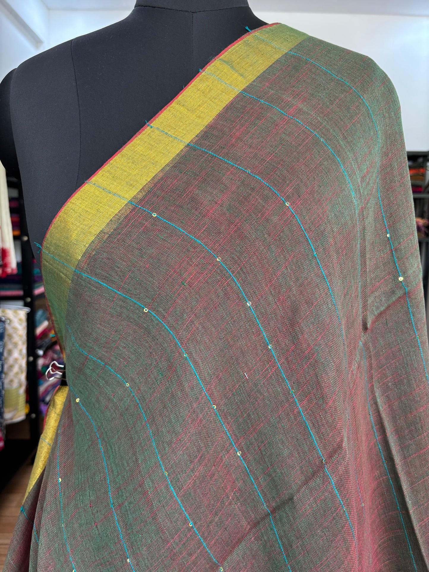 GREEN LINEN SAREE