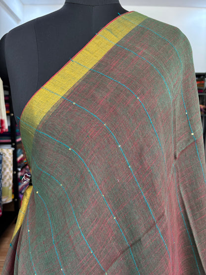 GREEN LINEN SAREE