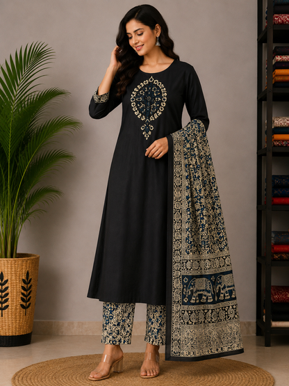 BLACK GAMTHI COTTON SUIT