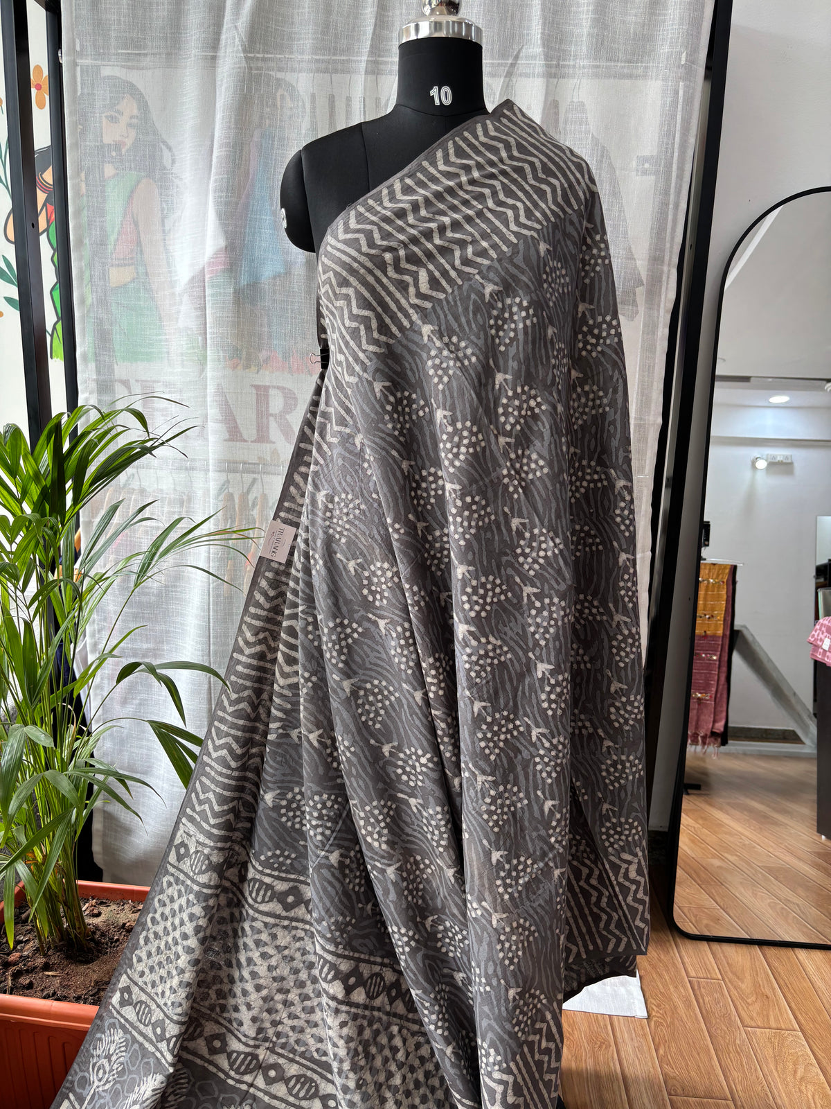 GREY DABU MUL SAREE