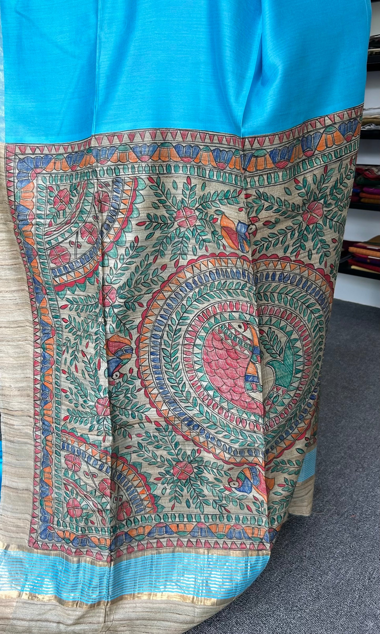 BLUE MADHUBANI SILK SAREE