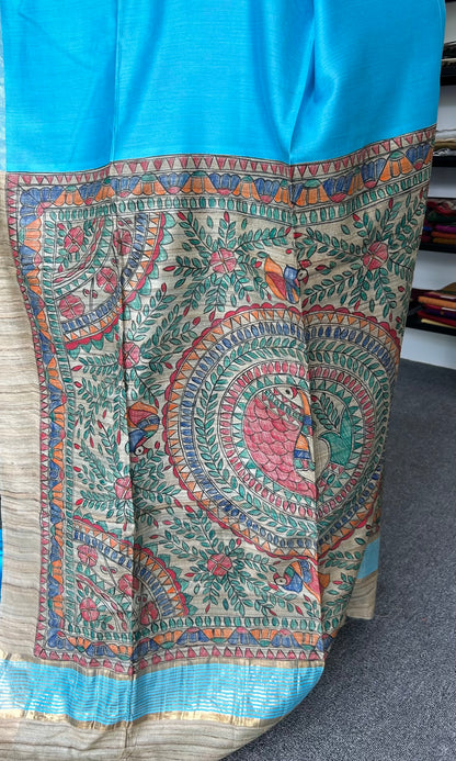 BLUE MADHUBANI SILK SAREE