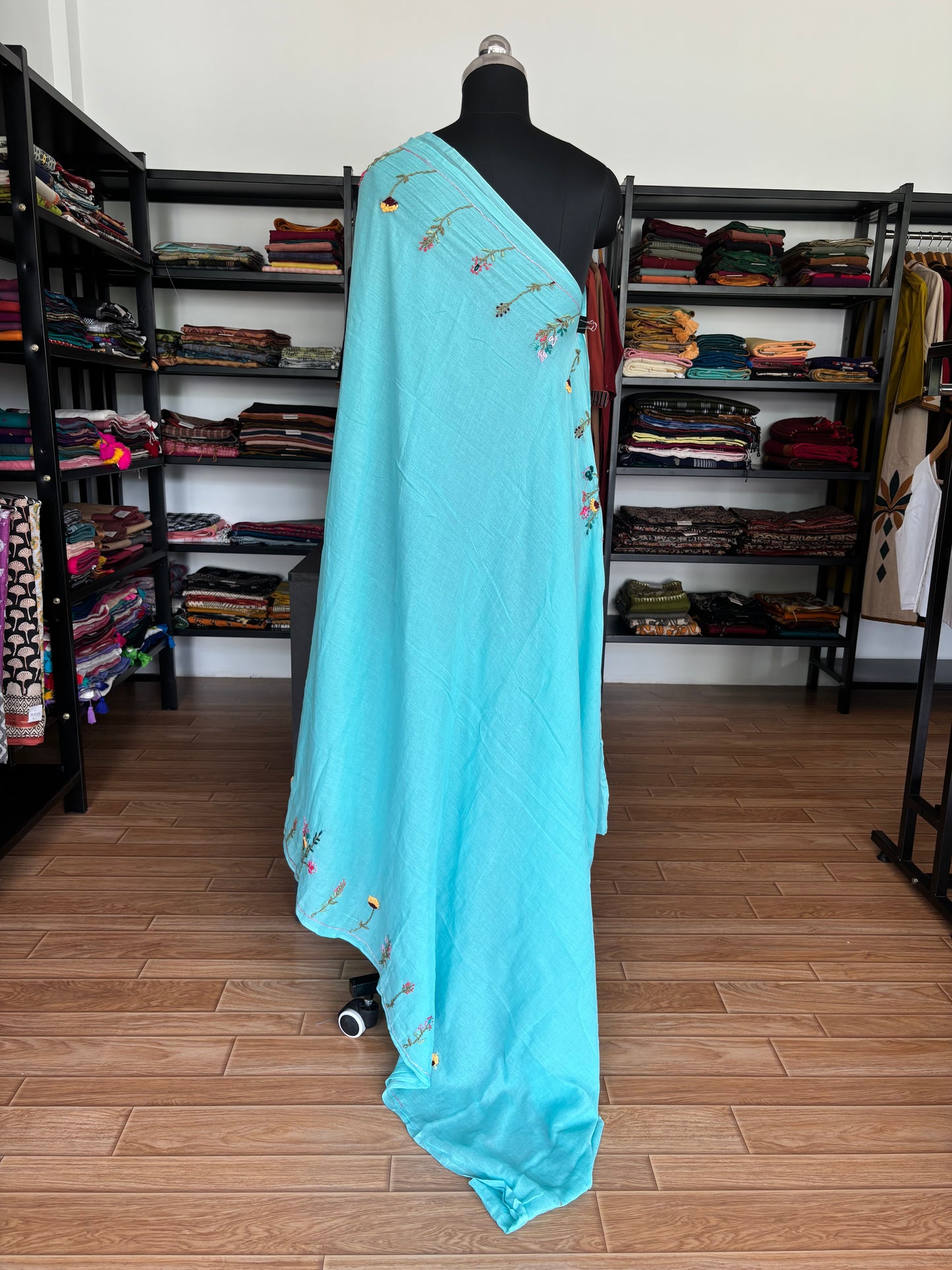 BLUE EMBROIDERED MUL SAREE