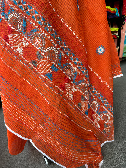 White katha embroidered kota