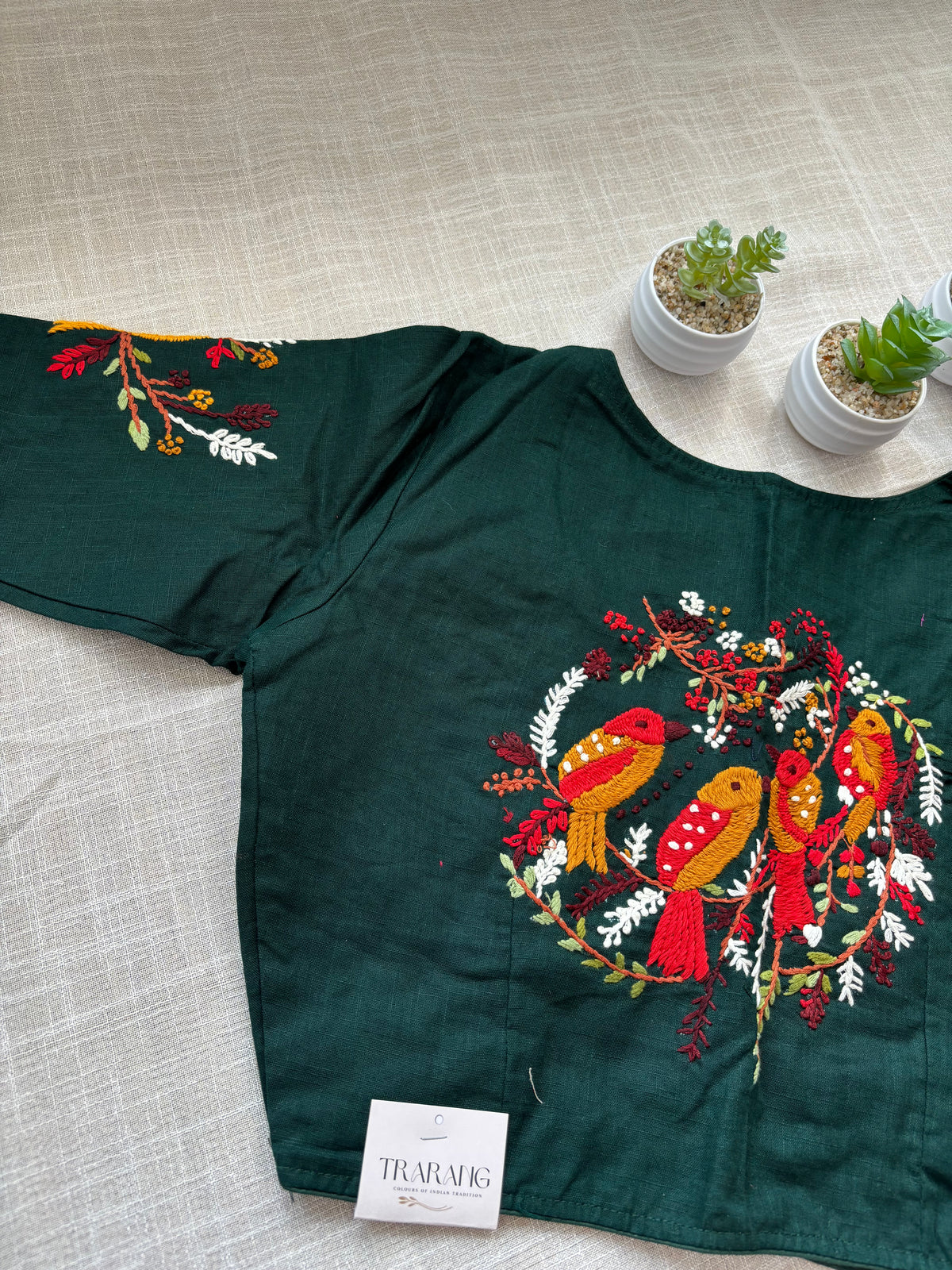 DARK GREEN EMBROIDERED  BLOUSE