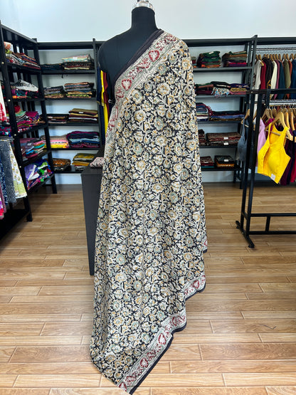 Black kalamkari mul saree