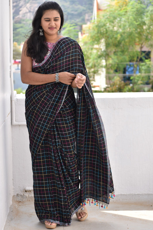 BLACK KATHA SAREE