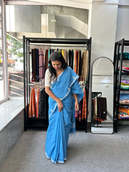 BLUE KHADI JAMDANI SAREE