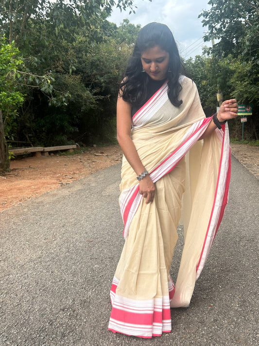 WHITE KHADI COTTON SAREE