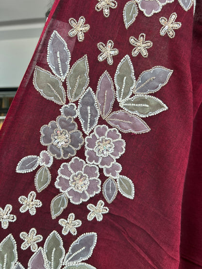 BROWN SEQUIN MUL SAREE