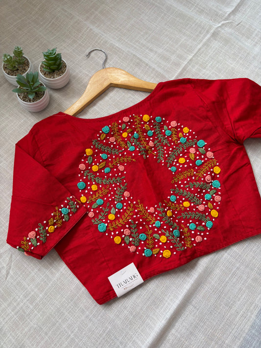 RED EMBROIDERED  BLOUSE