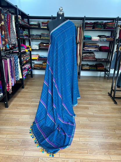 TEAL KATHA CHECKS  MUL SAREE