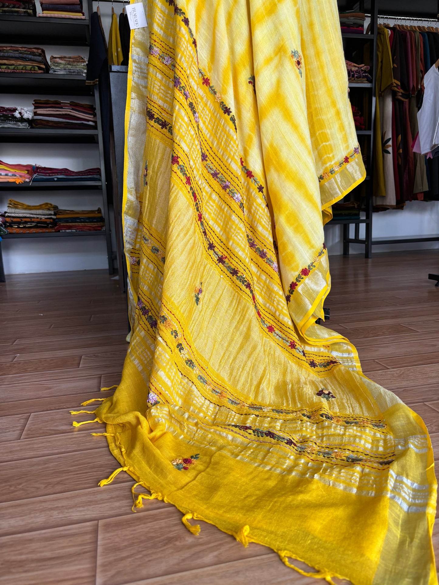 YELLOW LINEN SAREE