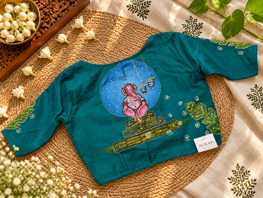 blue hand painted blouse