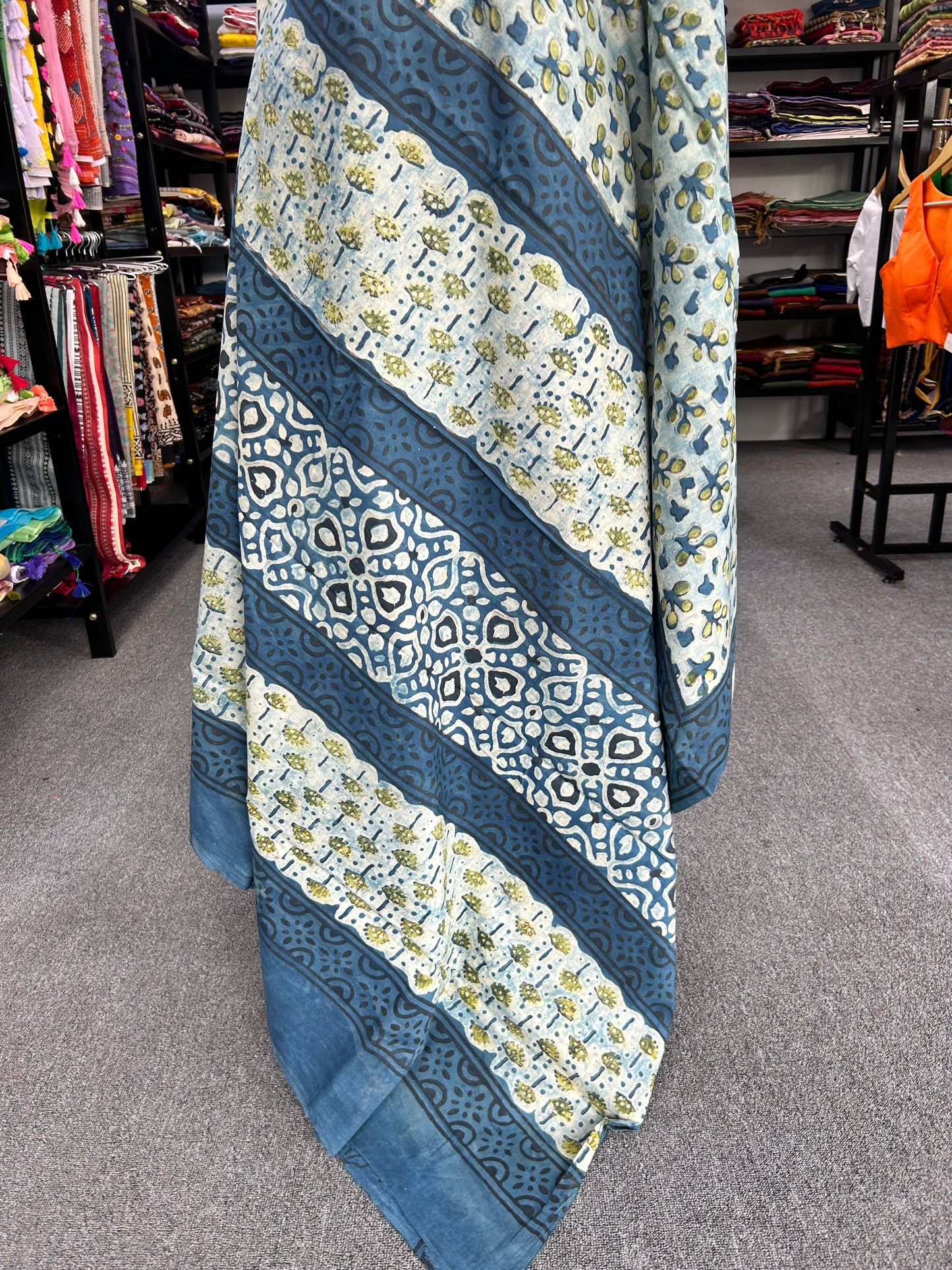 BLUE AJRAKH MUL SAREE