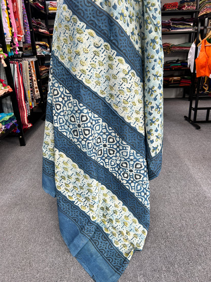 BLUE AJRAKH MUL SAREE