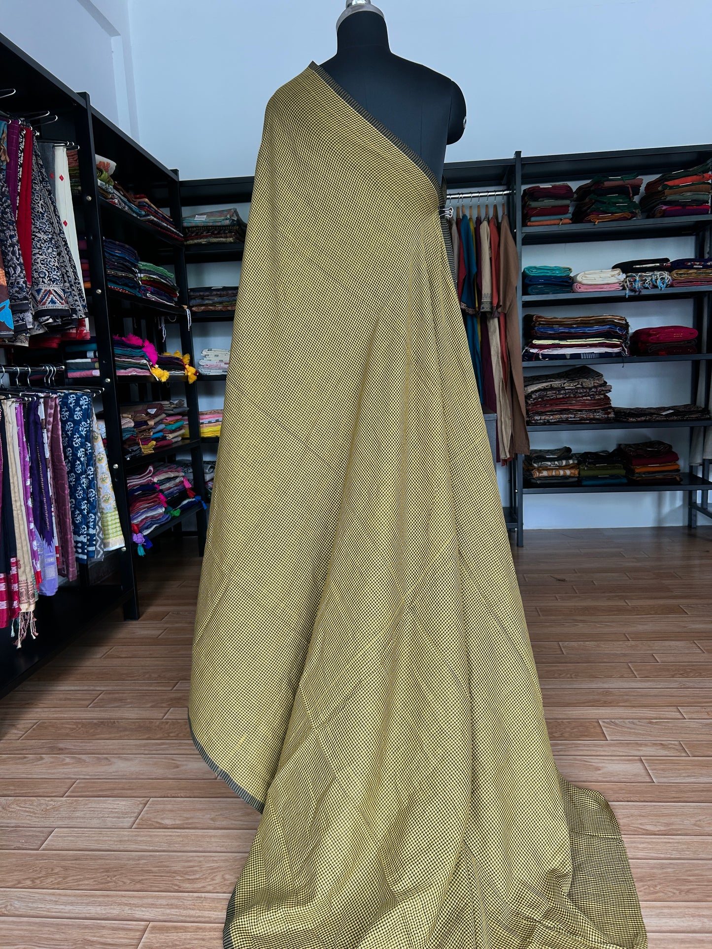 GREEN CHECKS  MUL SAREE