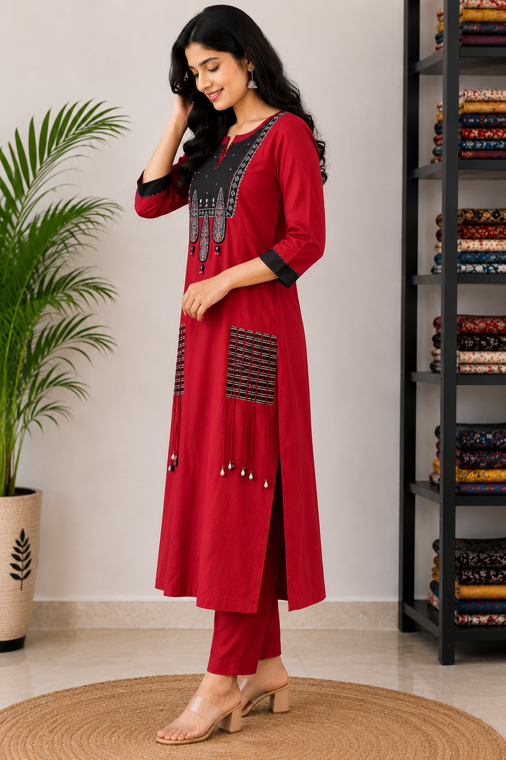RED GAMTHI COTTON SUIT