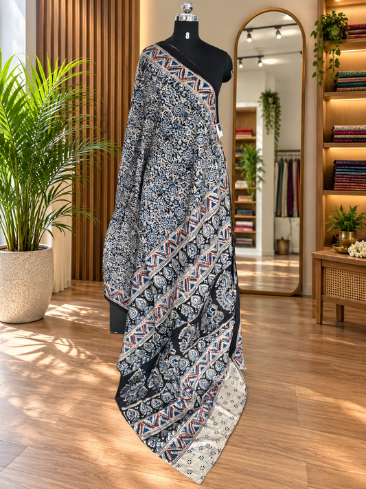 Black kalamkari mul saree