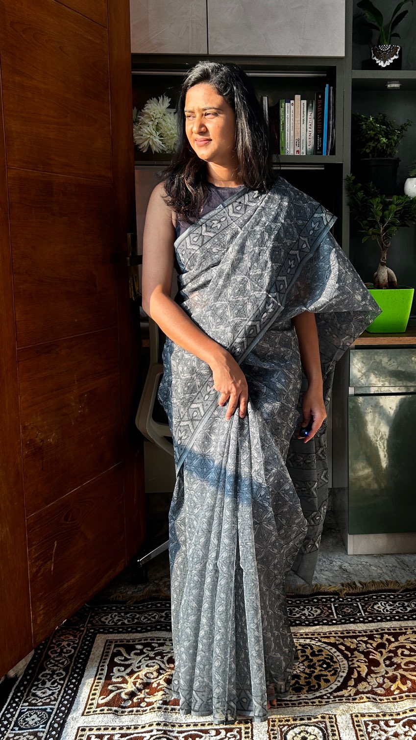 Grey mul saree
