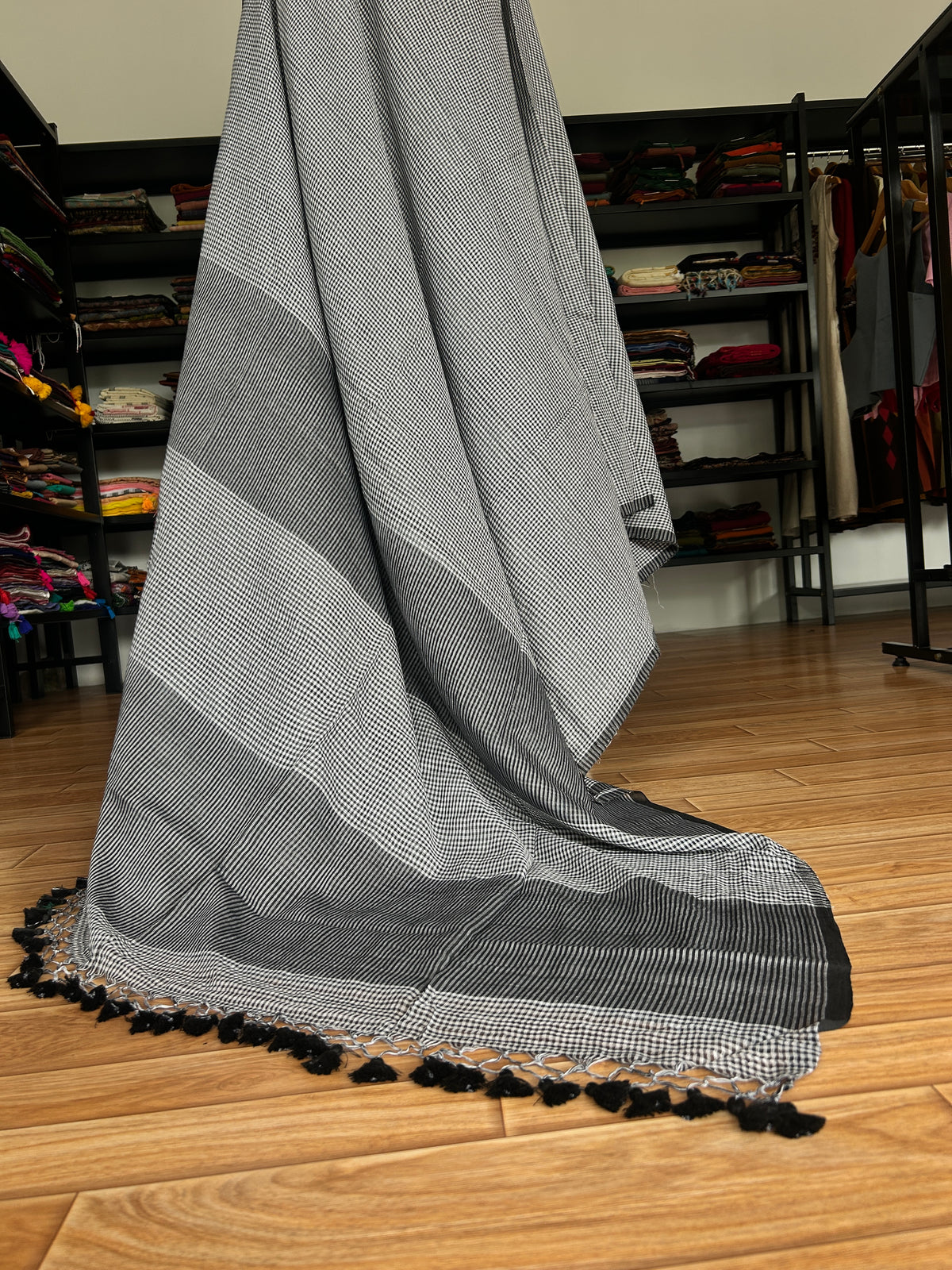 BLACK CHECKS  MUL SAREE